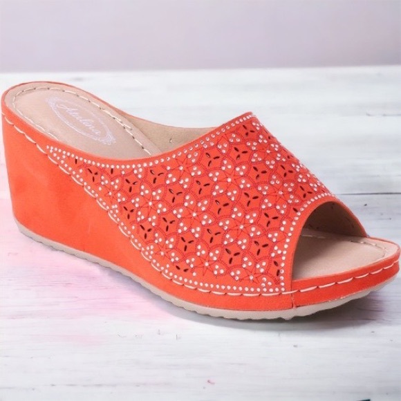 Italina Coastal Blue Slide In Wedge Heeled Comfort Mule - Picture 7 of 8